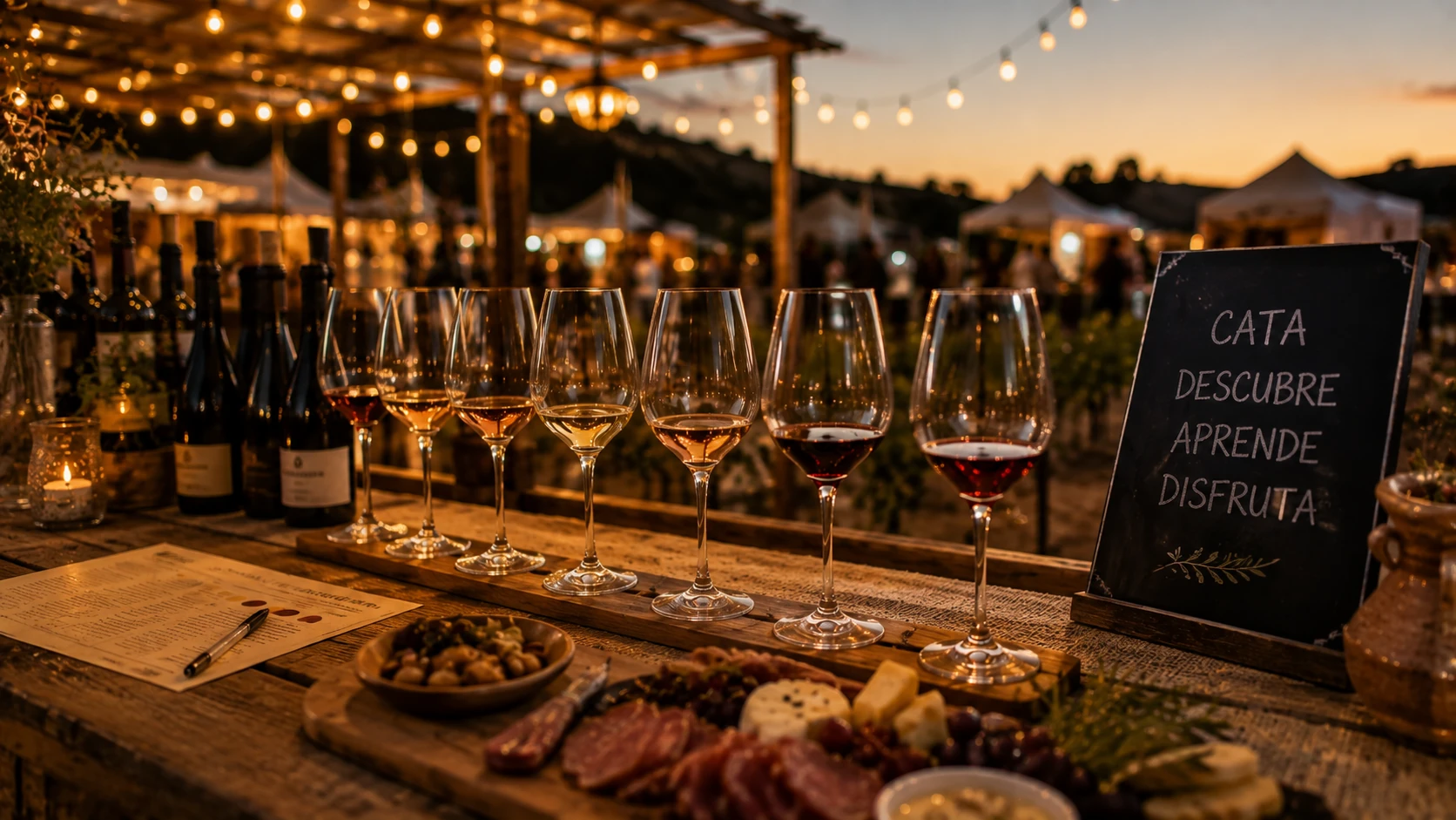 Cata de vinos durante una experiencia de degustación al aire libre