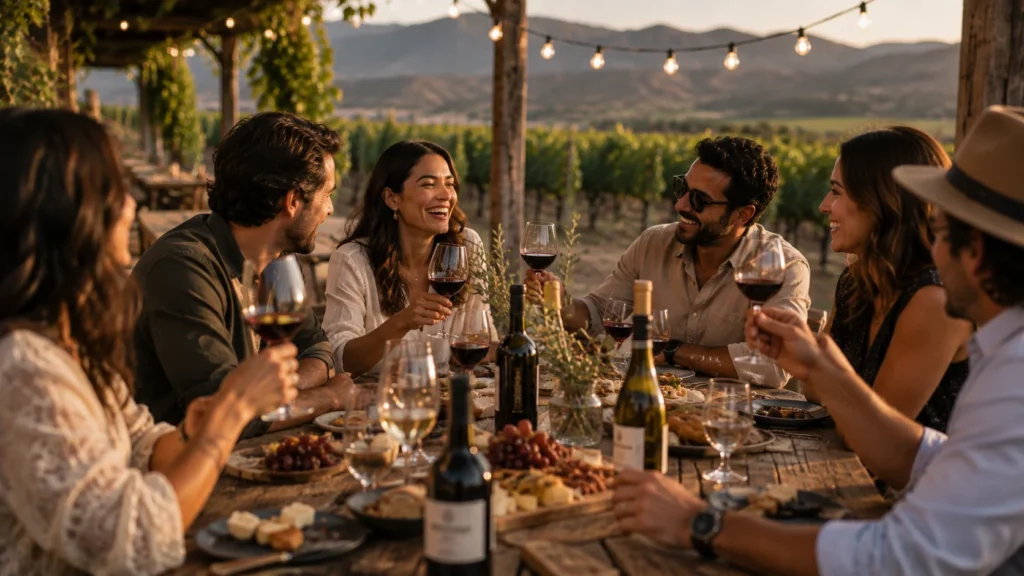 Experiencia con vino mexicano, gastronomía y degustación en un entorno de viñedos